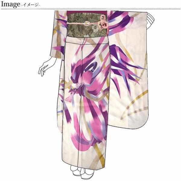 振袖　手縫いお仕立て付き　京都名門「染の北川」謹製　　綸子　大胆な百合　オフホワイト色　振り付き　裄７２.５ｃｍ位まで成人式・卒業式・謝恩会・結婚式の画像