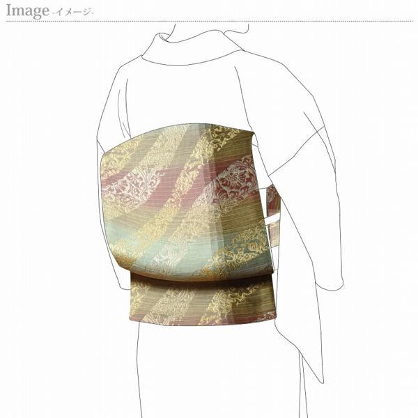 袋帯　お仕立て付き　段を背景に金糸の唐花模様　全通柄レディース着物/和服/和装/お出掛け/カジュアル/遊び着/街着_5