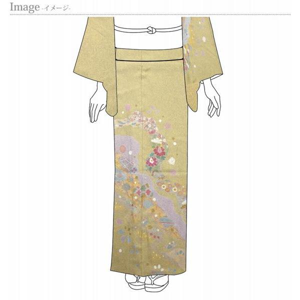 訪問着　手縫いお仕立て付き　京友禅作家　松井青々　道長取りに牡丹、松竹梅、菊　淡い鶸色　裄６９ｃｍ位まで結婚式・披露宴・パーティ・お見合い・結納・入_11