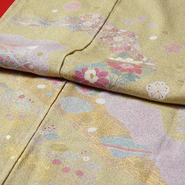 訪問着　手縫いお仕立て付き　京友禅作家　松井青々　道長取りに牡丹、松竹梅、菊　淡い鶸色　裄６９ｃｍ位まで結婚式・披露宴・パーティ・お見合い・結納・入_4