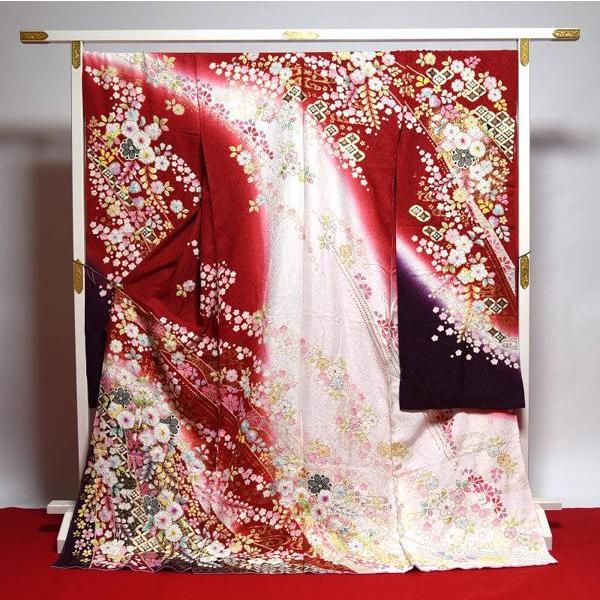 振袖レンタル・薄藍 青系 暈し染め 金彩 翠山工坊 手描き 絞り 辻が花