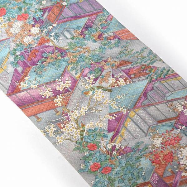 小紋　手縫いお仕立て付き京友禅伝統工芸士「樽本伊勢蔵」氏作　本摺手彩　花鳥／灰色反物/着物/和服/お洒落用/貴重もの送料込み　反物購入可能の画像
