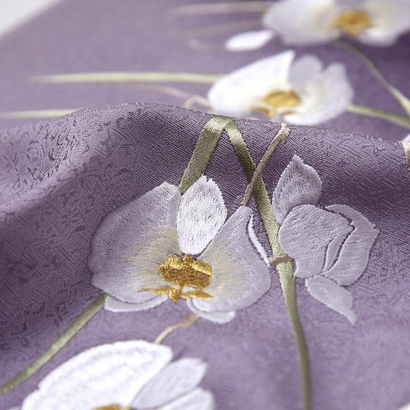 紫色 植物刺繍 着物反物