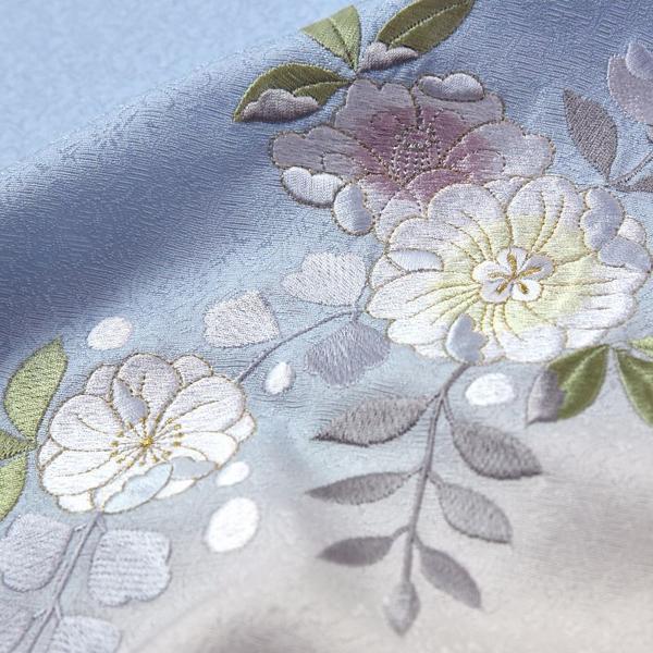 付下げ 反物販売 辻が花 京刺繍 ぼかし染め 空色 裄68．5cmまで