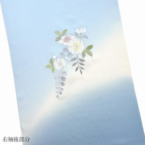 付下げ　反物販売　辻が花　京刺繍　ぼかし染め　空色　裄６８．５ｃｍまで　正絹　準礼装用/セミフォーマル用の画像