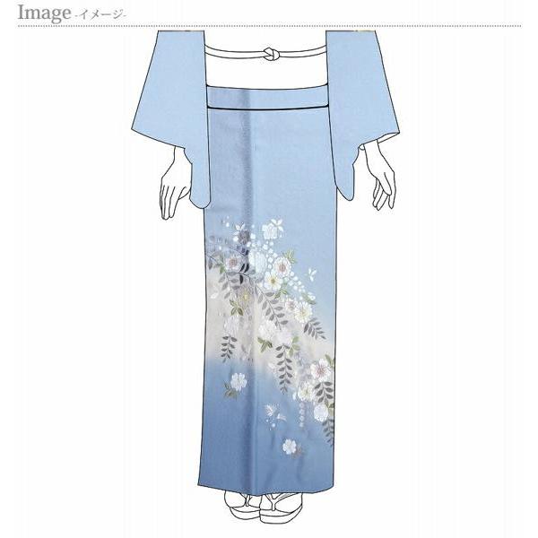 付下げ 反物販売 辻が花 京刺繍 ぼかし染め 空色 裄68．5cmまで