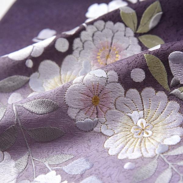 付下げ　手縫いお仕立て付き　辻が花　京刺繍　ぼかし染め　紫色　裄６８．５ｃｍまで　正絹　準礼装用/セミフォーマル用の画像