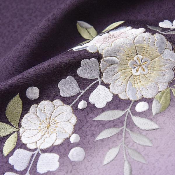 付下げ　手縫いお仕立て付き　辻が花　京刺繍　ぼかし染め　紫色　裄６８．５ｃｍまで　正絹　準礼装用/セミフォーマル用の画像