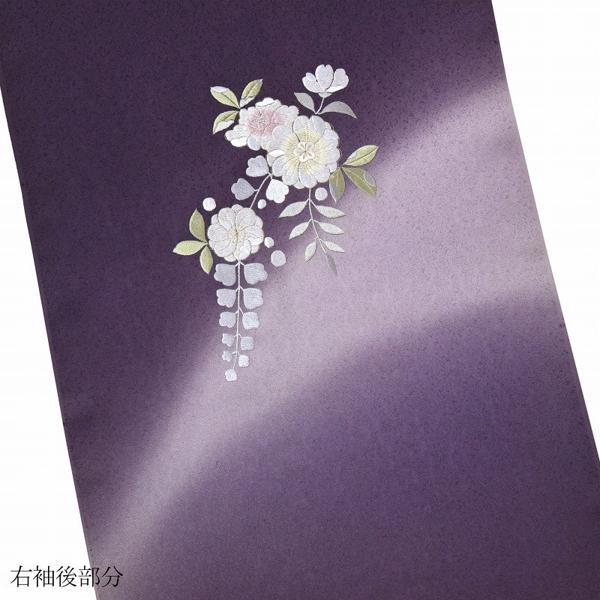 付下げ　手縫いお仕立て付き　辻が花　京刺繍　ぼかし染め　紫色　裄６８．５ｃｍまで　正絹　準礼装用/セミフォーマル用の画像