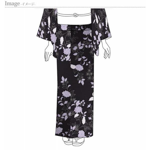 小紋　手縫いお仕立て付き　十日町「島善織物」唐花文様　深紫色着物/和服/和装/カジュアル着/街着/女性物裄７０ｃｍ位まで送料込みの画像