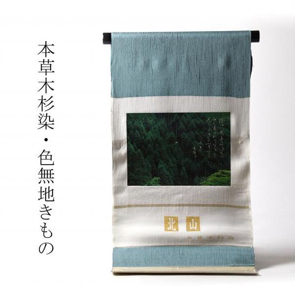 色無地 お仕立て付き 北山 本草木杉染 八掛け付き 青緑色 裄68  