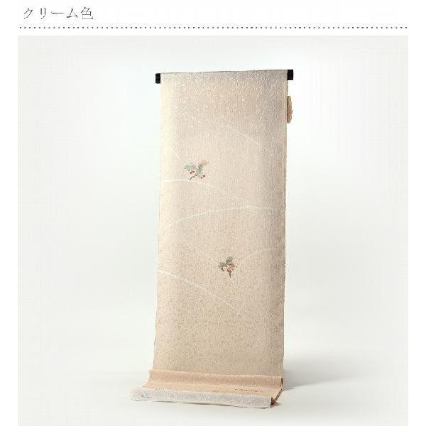 白地 縫取り 南天文様 着尺 正絹 反物 白生地 縫取り 南天文様 着尺 正絹 反物