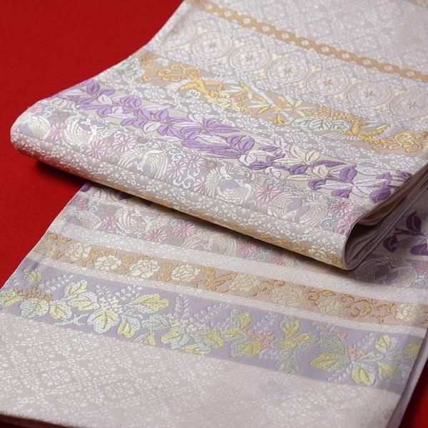 袋帯 綿芯お仕立て付き 吉永小百合さん着用柄 正絹 西陣織 横段に有職