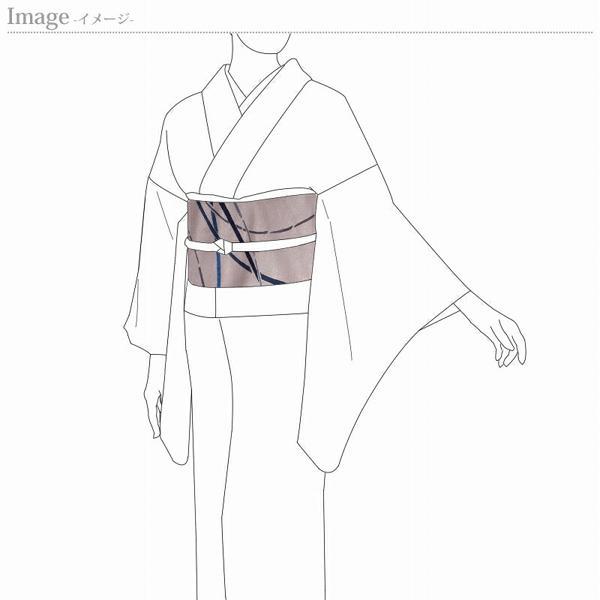 九寸名古屋帯　綿芯お仕立て付き　五代田畑喜八　曲線文様　くすんだ薄桃色　カジュアル用の画像