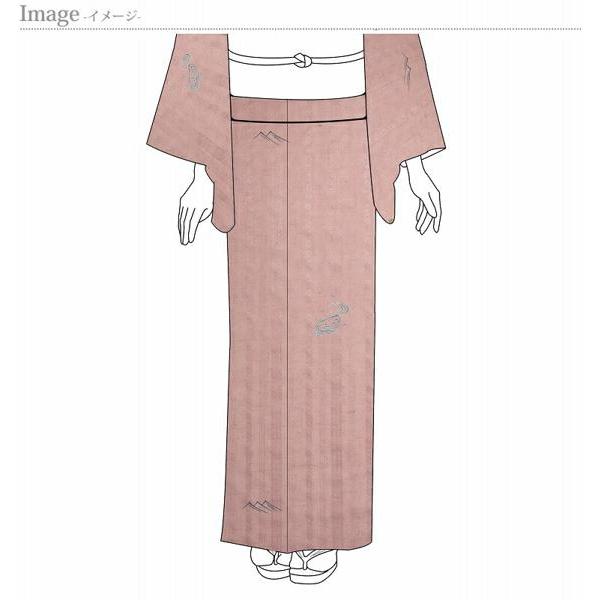 紬　手縫いお仕立て付き　五代田畑喜八作　織の献上　波文様　桃色裄７０ｃｍ位まで着物/和服/和装/パーティ/ショッピング/食事/お出掛け着の画像