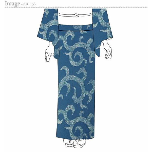 小紋　お仕立て付き　京友禅　西陣　おおば　唐草　青緑色　裄７０．５ｃｍまで　送料込み着尺/反物/着物/和服/礼装の画像