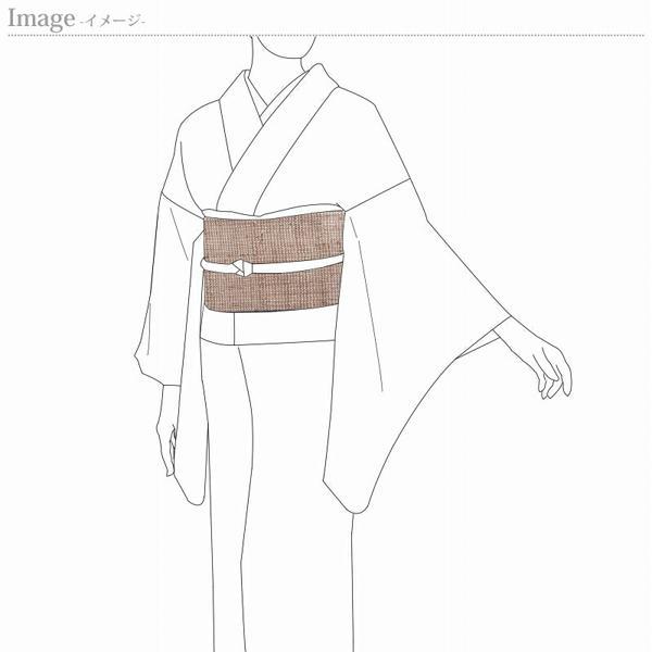 袋帯　綿芯お仕立て付き　天然繭　野蚕糸きもの　編み織　薄ベージュ色　お洒落用（遊び着・カジュアル）両面可能の画像