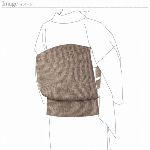 袋帯　綿芯お仕立て付き　天然繭　野蚕糸きもの　編み織　薄ベージュ色　お洒落用（遊び着・カジュアル）両面可能の画像