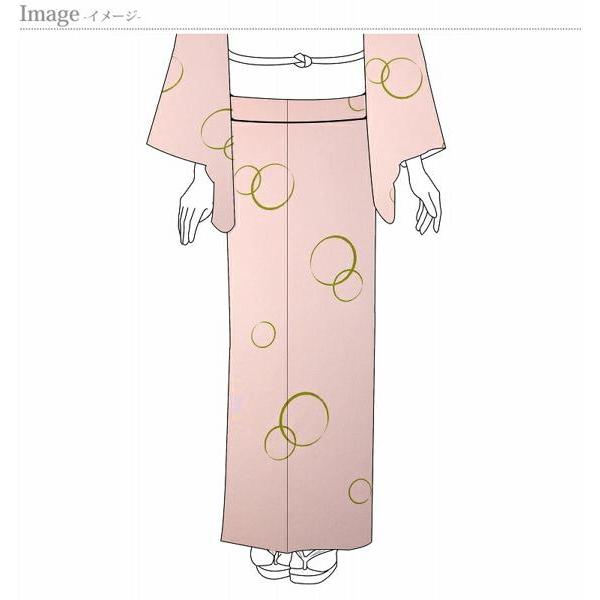 小紋　手縫いお仕立て付き　丹後ちりめんきたつみ大鳳縮緬　リング　薄ピンク色着物/和服/和装/カジュアル着/街着/女性物裄７０．８ｃｍ位まで送料込みの画像
