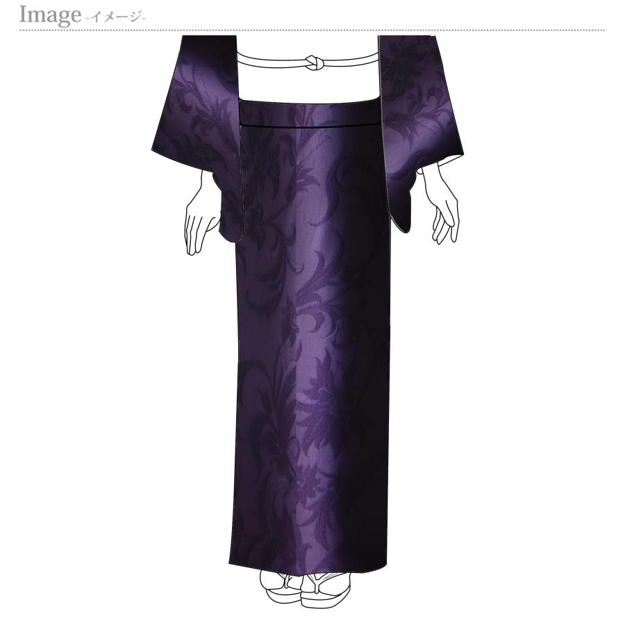 小紋　手縫いお仕立て付き　立体織り　植物　紫色着物/和服/和装/カジュアル着/街着/女性物裄７０．８ｃｍ位まで送料込みの画像