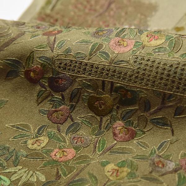 手刺繍　手縫いお仕立て付き　総刺繍　蘇州刺繍　スワトウ刺繍　清水寺　訪問着　鶯色送料込みの画像