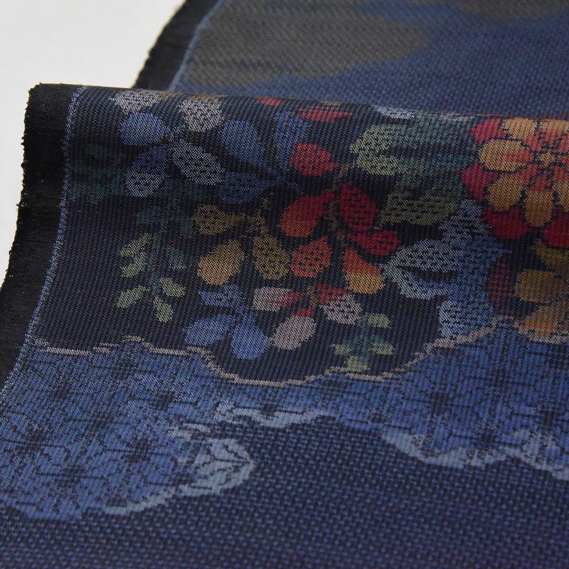 本場大島紬 藤絹織物 都喜ヱ門 7マルキ 一元式 雲取りにお花 裄70