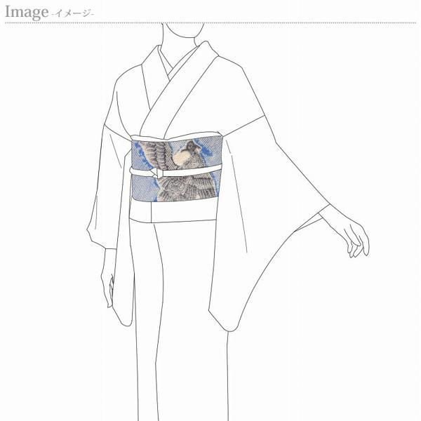 名古屋帯　綿芯お仕立て付き　正絹　藤娘きぬたや　絞り染め　九寸名古屋帯（お太鼓柄）鳳凰　空色　カジュアル用レディース着物/和服/カジュアル/遊び着/の画像