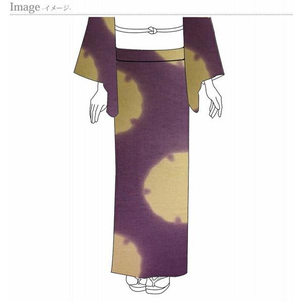 雪輪ぼかし　浜つむぎ　古代紫色、鶸色　紬　正絹　裄６９ｃｍまで　反物販売　送料込み　着物／和服の画像