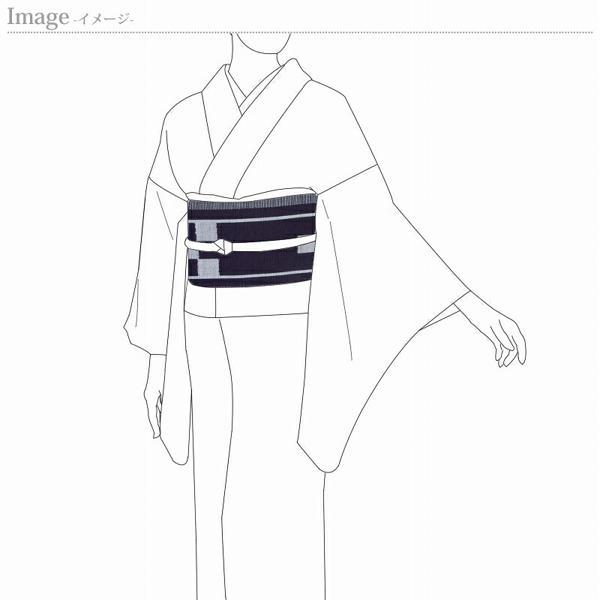 綿みんさー　お仕立て込み　沖縄県指定・伝統工芸品　手織り　お洒落用八寸名古屋帯（六通柄）　紺色　綿１００％　八重山ミンサー.着物.おしゃれ帯.街着.の画像