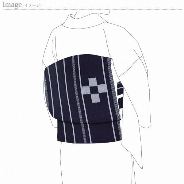 綿みんさー　お仕立て込み　沖縄県指定・伝統工芸品　手織り　お洒落用八寸名古屋帯（六通柄）　紺色　綿１００％　八重山ミンサー.着物.おしゃれ帯.街着.の画像