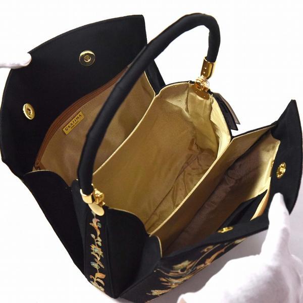 岡重 ハンドバッグ 京友禅 黒色 マグネット開閉 限定1点 手作り 岡重 ハンドバッグ 京友禅 黒色 マグネット開閉 限定1点 手作り
