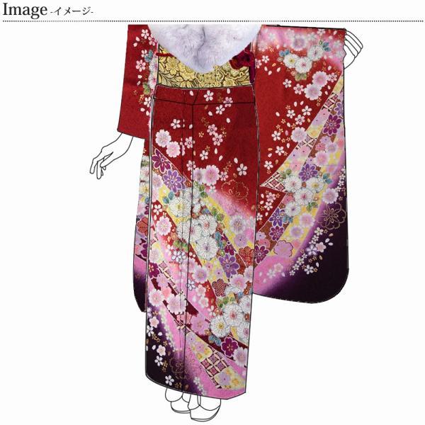 振袖　手縫いお仕立て付き　十日町「翠山」謹製　辻が花　赤色　裄７４．５ｃｍ位まで成人式・卒業式・謝恩会・結婚式・披露宴・初釜・パーティーに送料込みの画像