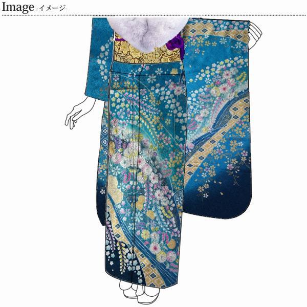 振袖 手縫いお仕立て付き 十日町「翠山」謹製 辻が花 鮮やかな青色 裄