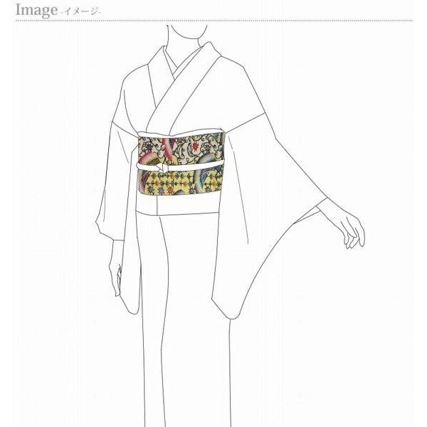 琉球紅型染　お仕立て付き　本場琉球びんがた　城間栄市氏作　袋帯（六通柄）紬地　宝の碧　薄い黄色　レディース着物/カジュアル/遊び着　送料込み_5
