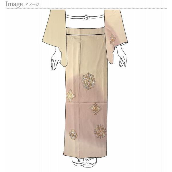 訪問着　手縫いお仕立て付き　京都「トキワ商事・美の花」手刺繍　華文　薄いクリームベージュ色送料込み裄丈７０ｃｍまでの画像