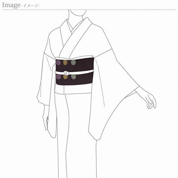 八寸帯　お仕立て付き　結城紬　はたおり娘　八寸名古屋帯（全通）ドット模様　紫紺色　かがり帯　送料込みの画像