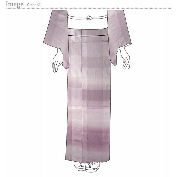 紬　単衣　手縫いお仕立て付き　本場小千谷紬　ぼかし染め　薄い菖蒲色　裄７０．５ｃｍ位まで街着・ランチ・観劇・カジュアルパーティ・旅行に着物　送料込みの画像