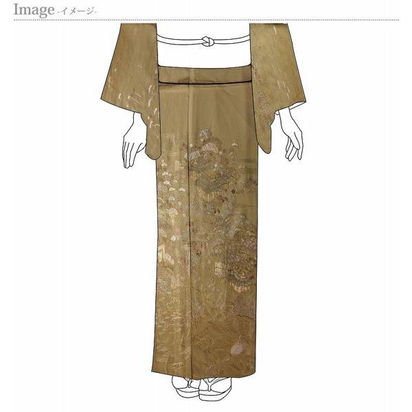 総刺　訪問着　フルオーダー手縫いお仕立て付き　蘇州刺　茶屋辻文様　芥子色　身長１５５ｃｍ位まで、裄６８ｃｍまで　通年の着用可　着物　送料込みの画像