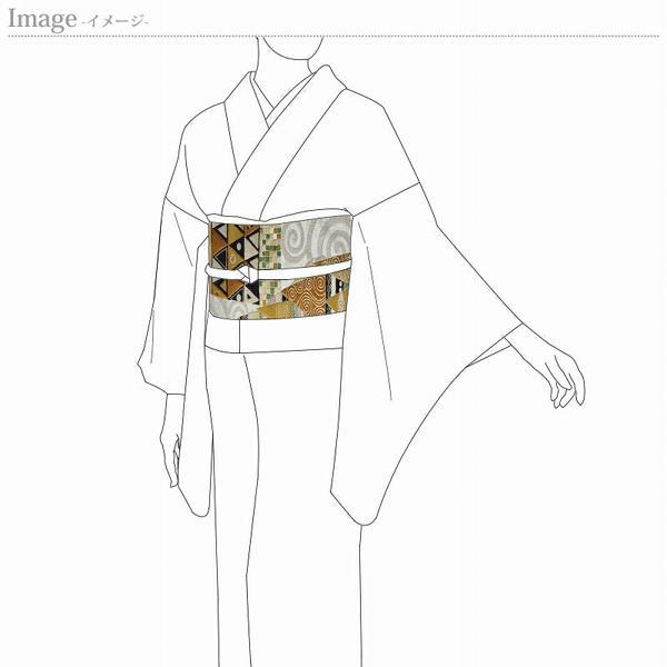 袋帯　お仕立て付き　正絹　西陣織「まいづる」太陽の燦　生成りがかった銀色　着物/和服/セミフォーマル用　送料込みの画像