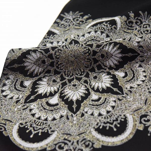 小紋　手縫い胴抜きお仕立て付き　華文　金色のラメ入り　黒色　着物/和服/和装/カジュアル着/街着/女性物裄７３ｃｍ位まで送料込みの画像