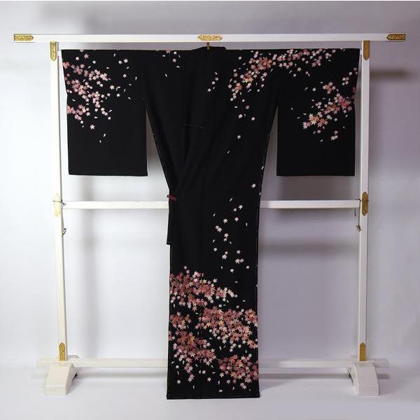 刺入り　訪問着　フルオーダー手縫いお仕立て付き　紅葉（もみじ）　黒色　手描き／作家もの　身丈１５６ｃｍ位まで、裄７０ｃｍまで　通年の着用可　着物の画像