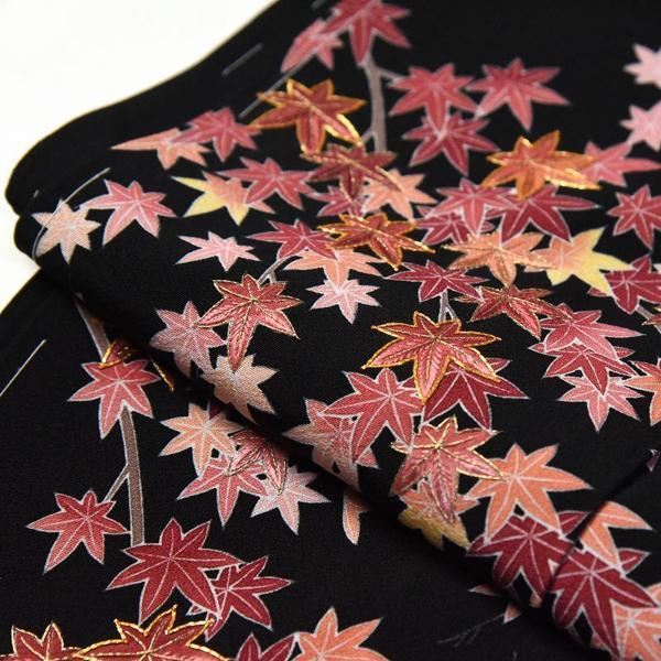 刺入り　訪問着　フルオーダー手縫いお仕立て付き　紅葉（もみじ）　黒色　手描き／作家もの　身丈１５６ｃｍ位まで、裄７０ｃｍまで　通年の着用可　着物の画像