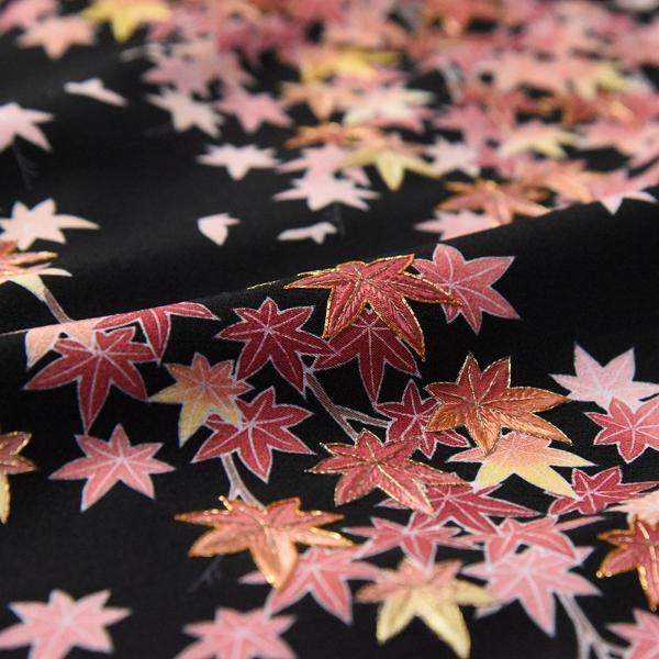 刺入り　訪問着　フルオーダー手縫いお仕立て付き　紅葉（もみじ）　黒色　手描き／作家もの　身丈１５６ｃｍ位まで、裄７０ｃｍまで　通年の着用可　着物の画像
