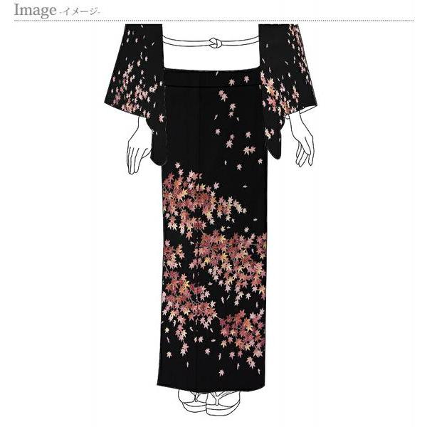 刺入り　訪問着　フルオーダー手縫いお仕立て付き　紅葉（もみじ）　黒色　手描き／作家もの　身丈１５６ｃｍ位まで、裄７０ｃｍまで　通年の着用可　着物の画像