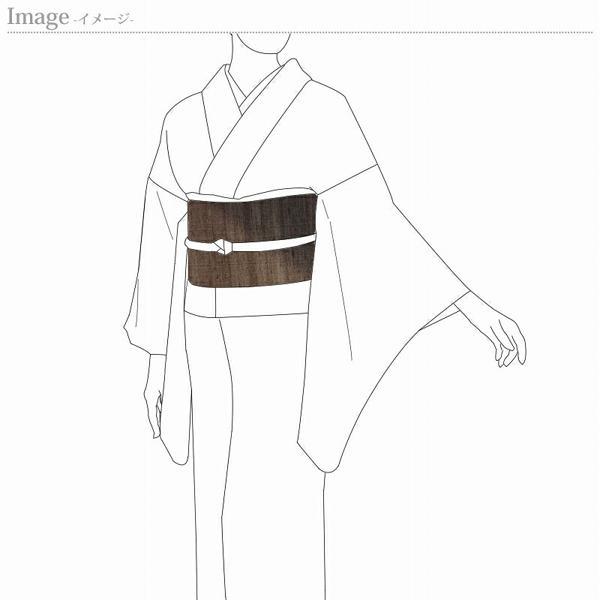 袋帯　お仕立て付き　野蚕糸　ぼかし　紬地　灰ベージュ色　お太鼓柄　正絹　着物/和服/カジュアル　送料込みの画像