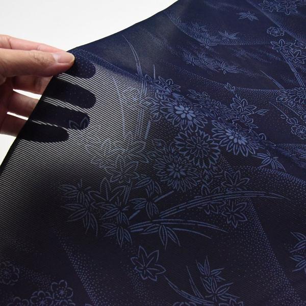 夏着物　単衣お仕立て付き　小紋　絽　藍染　阿波藍　伊勢型　花々模様　紺色　正絹　三本絽レディース着物/和服/和装/お出掛け着/遊び着裄６８ｃｍまで送の画像