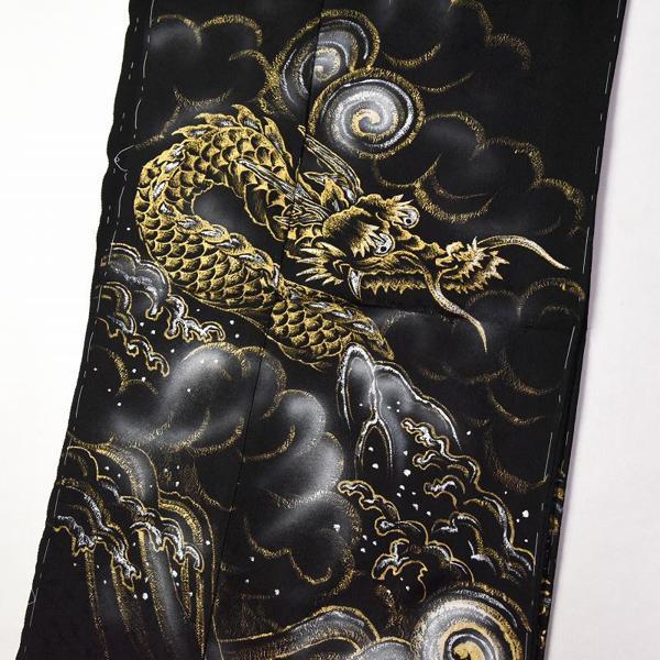 訪問着　手縫いお仕立て付き　龍　手描き　黒色　身丈１６０ｃｍ位まで、裄７１ｃｍまで　通年の着用可　着物　送料込みの画像