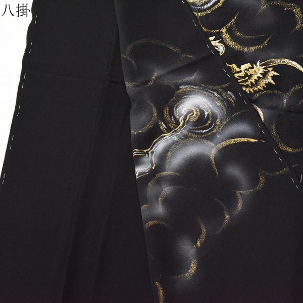 訪問着　手縫いお仕立て付き　龍　手描き　黒色　身丈１６０ｃｍ位まで、裄７１ｃｍまで　通年の着用可　着物　送料込みの画像