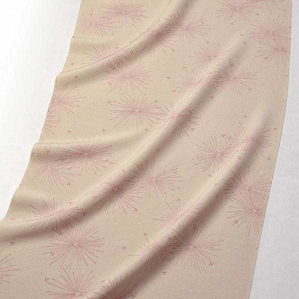 小紋　手縫いお仕立て付き　京友禅　花火のようなお花　エクルベージュ色着物/和服/和装/カジュアル着/街着/女性物裄７０ｃｍくらいまで送料込みの画像