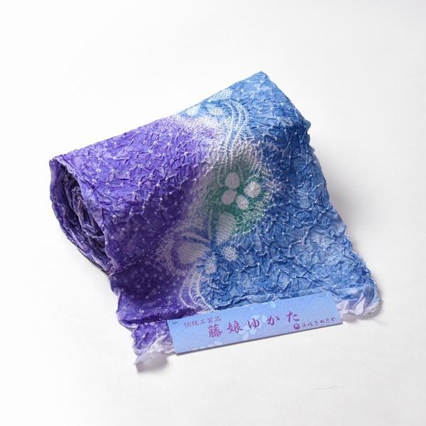 藤娘きぬたや　有松鳴海絞り　絞り浴衣　蝶　青紫色×青色　反物販売／お仕立て承ります　夏祭りや花火大会に　女性もの　レディース　有松絞り　送料込みの画像